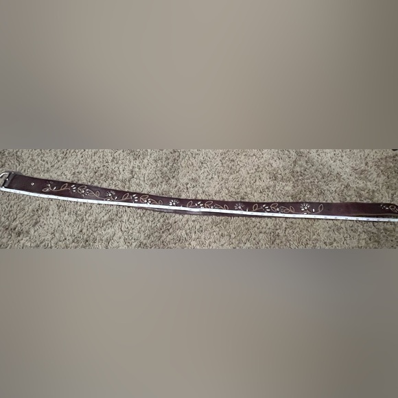 FOSSIL Belt Leather Floral Metal Embellished Embroidered Boho Women’s Size MED - Picture 5 of 9